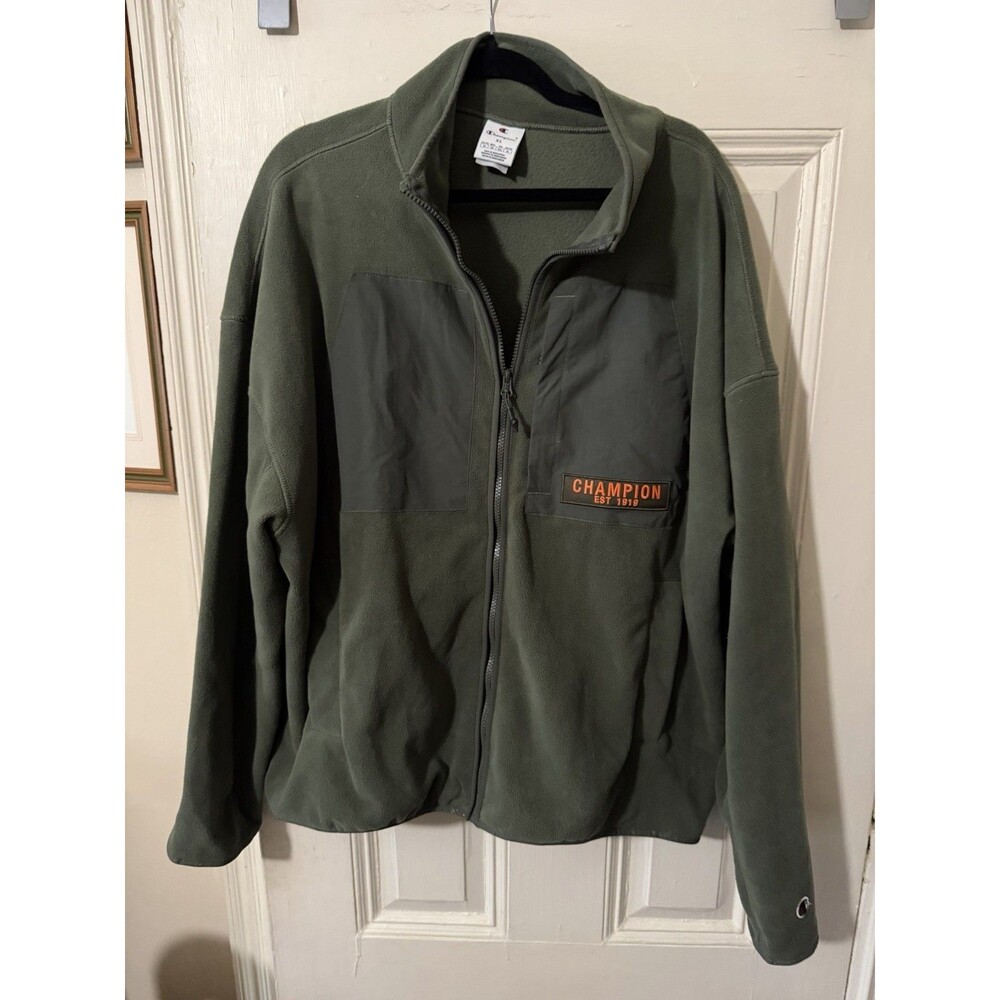 Champion Full Zip Fleece Jacket Green XL Mens Outdoor Casual